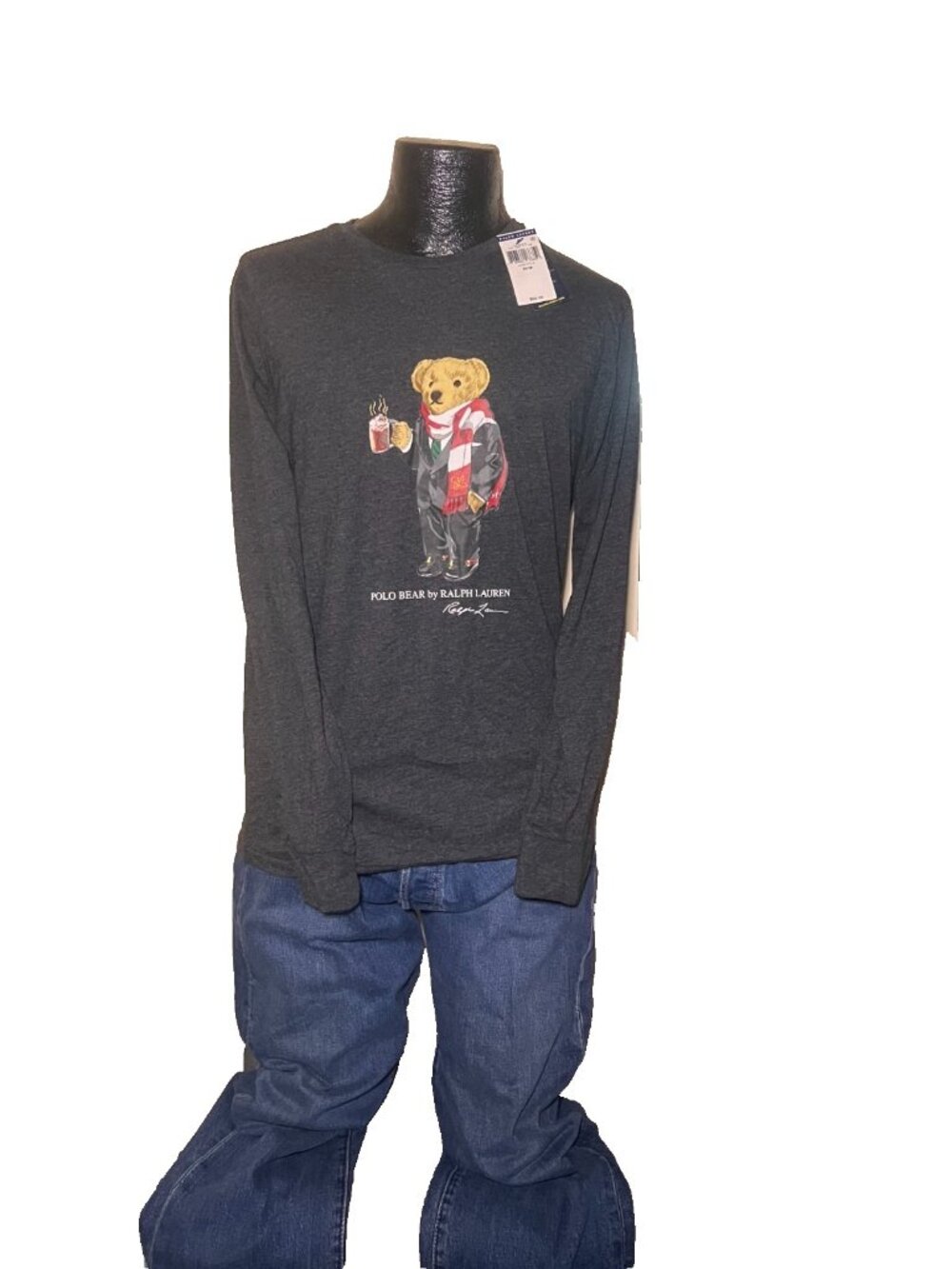 NWT Polo Ralph Lauren Polo Bear Long Sleeve Shirt Mens Medium Charcoal Grey Coco